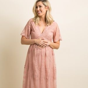PinkBlush Lace Maternity Maxi Dress - Light Pink